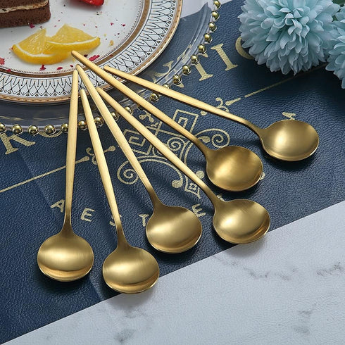 Matt Gold 6 Piece Teaspoons, 6.6 Inch Stainless Steel Small Spoons for Home, Kitchen, or Restaurant