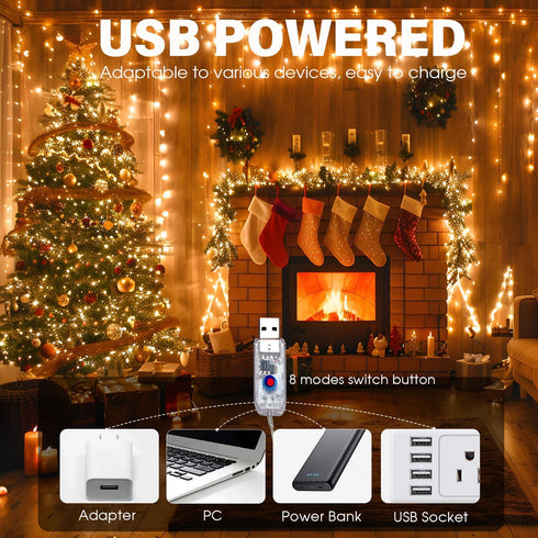 66FT 200 8 Fairy Lights Plug in LED USB Twinkle Lights for Bedroom Copper Wire Lights with Remote and Timer Modes