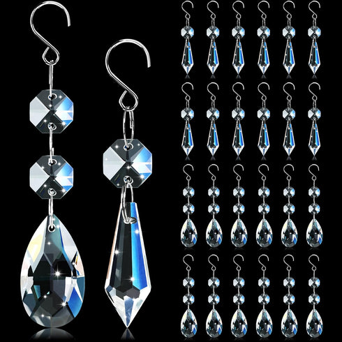 24pcs Crystal Sun Catcher, 38mm+15mm Hanging Clear Teardrops Crystals Chandelier Parts Prisms