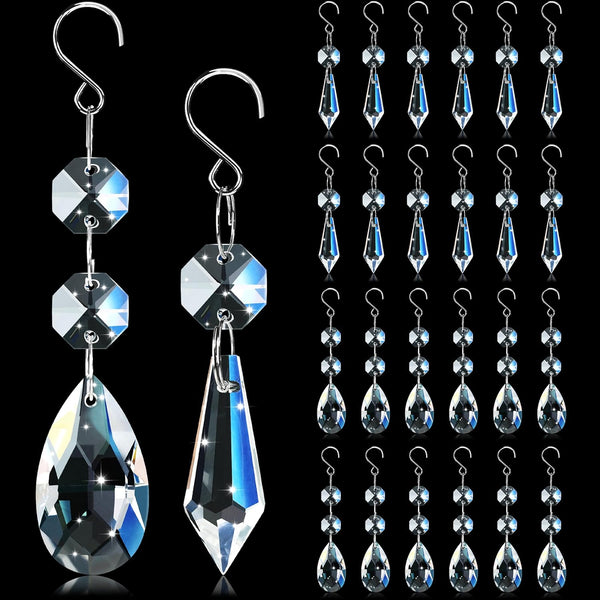 24pcs Crystal Sun Catcher, 38mm+15mm Hanging Clear Teardrops Crystals Chandelier Parts Prisms