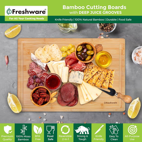 Bamboo Cutting Boards for Kitchen with Juice Groove, Extra-Large Wood Cutting Board, 17.5 x 12-inch