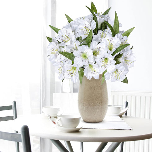 Alstroemeria Artificial Flowers, 18 Long Stems Faux Bouquet Silk Petals for Wedding Decoration, 4pcs (White)
