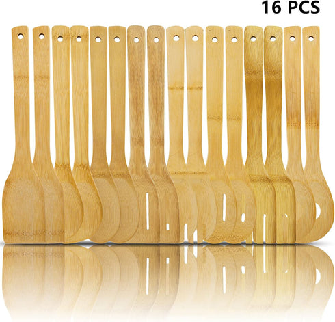 DEAYOU 16 PCS Bamboo Wood Spoons Set - Cooking Utensils for Everyday Use, Perfect for Housewarming Gifts