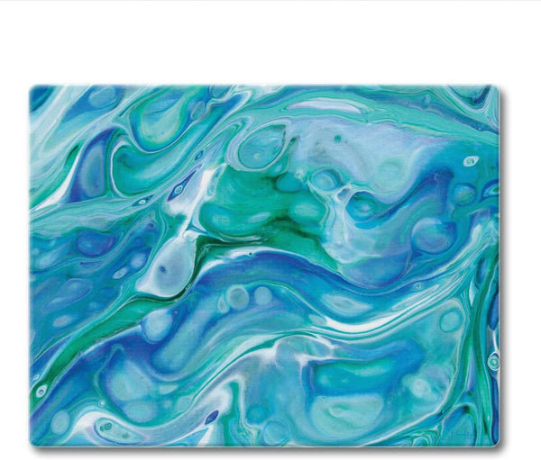 CounterArt Ocean Vibe 3mm Heat Tolerant Tempered Glass Cutting Board 10” x 8” - Dishwasher Safe