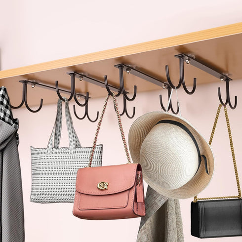 Under Cabinet Mug Hooks, 3 Pieces Mug Holder Rack with 12 Hooks, Display Hanging Storage for Mugs/Coffee Cups, Black