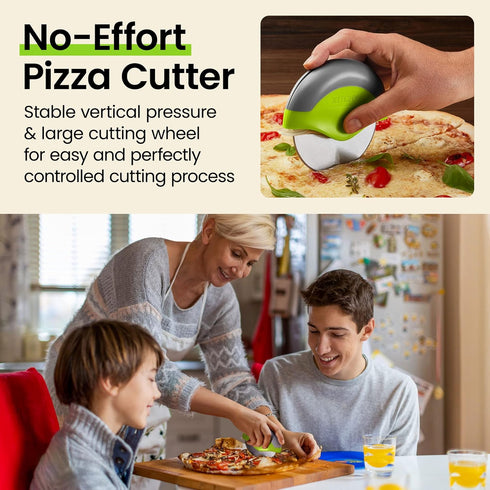 Kitchy Pizza Cutter Wheel with Protective Blade Cover, Ergonomic Slicer, Green