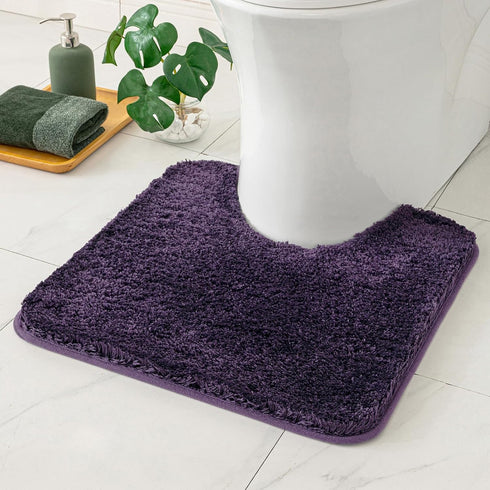 MIULEE U Shaped Toilet Rug for Bathroom - Soft Microfiber Contour Bath Rugs, Non-Slip Rubber Back, Dark Purple