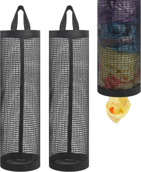 2Pack Plastic Bag Holder: Grocery Bag Dispenser for Plastic Bags, Mesh Hanging Storage Organizer for Trash Bags