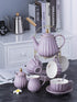 8 OZ Set, 17-Pieces (FD-TW17PC Set, Jusalpha Fine China Purple Coffee Cup/Teacup, Saucer, Spoons, Teapot and Creamer