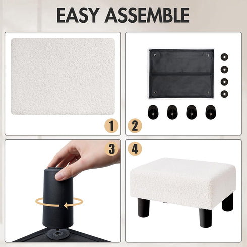 BRIAN & DANY Small Foot Stool Ottoman, Footstool with Legs, Teddy Velvet Foot Rest for Living Room, Bedroom and Office