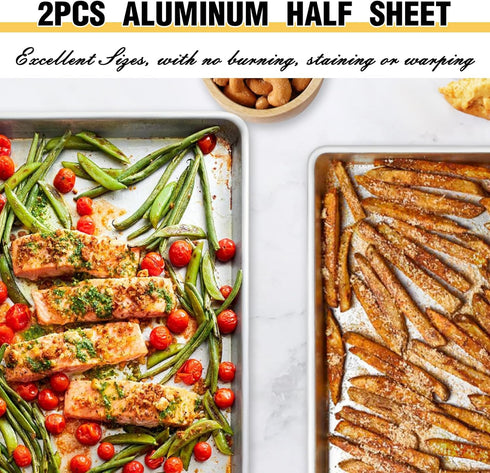 Commercial Quality Baking Sheet Pan Set, Natural Aluminum Cookie Sheet, Nonstick Baker's Half Sheet Pan, 2 Pack 18X13