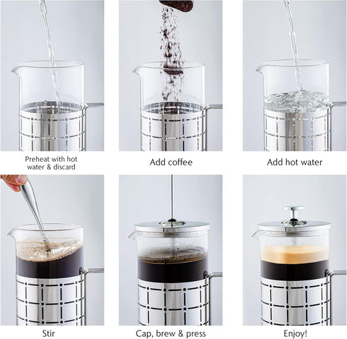 OVENTE French Press Coffee Maker, 34 Ounce, Stainless Steel Filter System, Borosilicate Glass