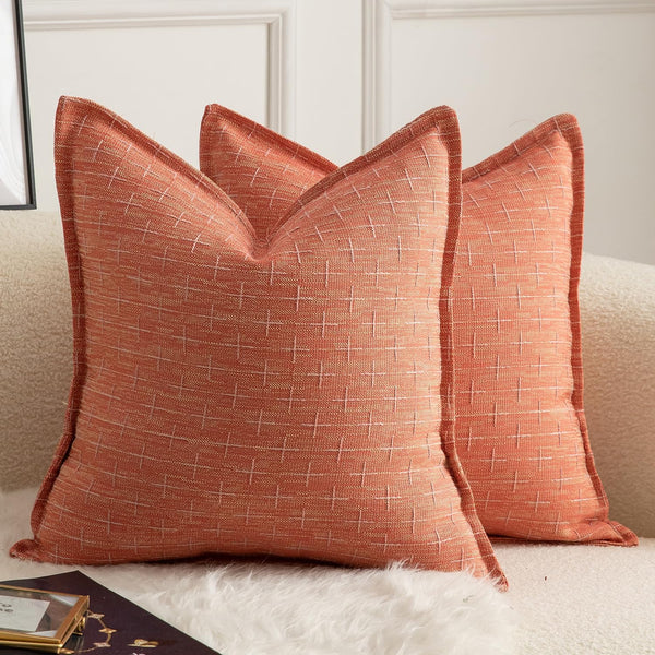 MANDIOO Pack of 2 Burlap Linen Throw Pillow Covers Woven Textured Modern