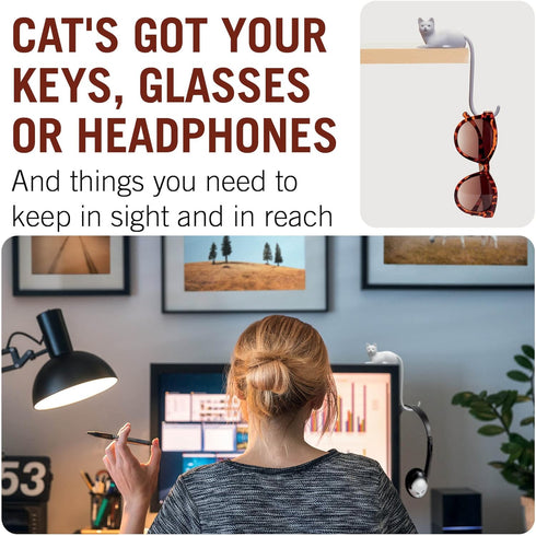 Monkey Business Ginger The Cat Tail Hook for Computer Screen, Desk Headphone Hanger Organizer Decorative Hooks, for Computer Accessories (White)