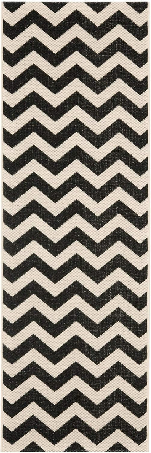 SAFAVIEH Courtyard Collection Runner Rug - 2'3" x 6'7", Black & Beige, Chevron Design, Non-Shedding & Easy Care,