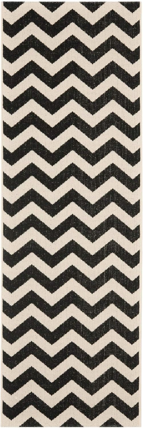 SAFAVIEH Courtyard Collection Runner Rug - 2'3" x 6'7", Black & Beige, Chevron Design, Non-Shedding & Easy Care,