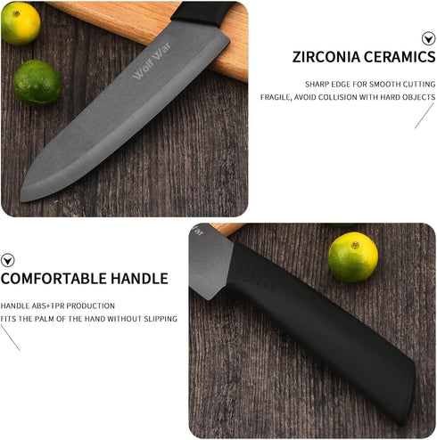 Ceramic Knife Set with Protective Cover, 4-Piece Kitchen Knife Set & 1 Peeler for Meat, Fruit, Vegetables