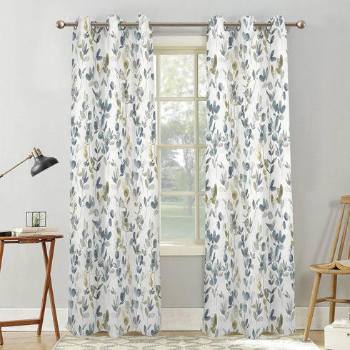 84" 42" 2 Set Renaiss Botanical Herbs Blackout Curtains, Vintage Eucalyptus Leaf Thermal Insulated Bedroom Window