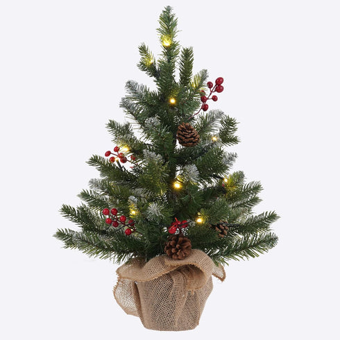 MEETYAMOR 2 FT Mini Christmas Tree, 24" Prelit Small Artificial Tabletop Snow Flocked Christmas Trees with Timer and
