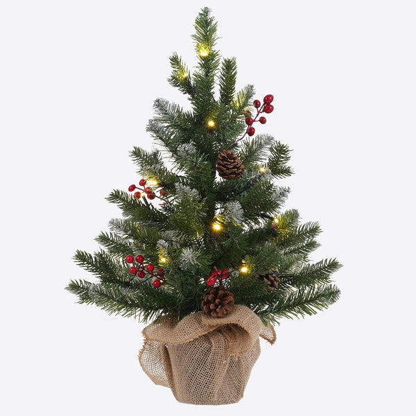 MEETYAMOR 2 FT Mini Christmas Tree, 24" Prelit Small Artificial Tabletop Snow Flocked Christmas Trees with Timer and