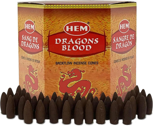 Dragons Blood Hem Backflow Incense Cones - 40 Large Scented Cones for Waterfall Aromatic Smoke Fountain Haze Falls