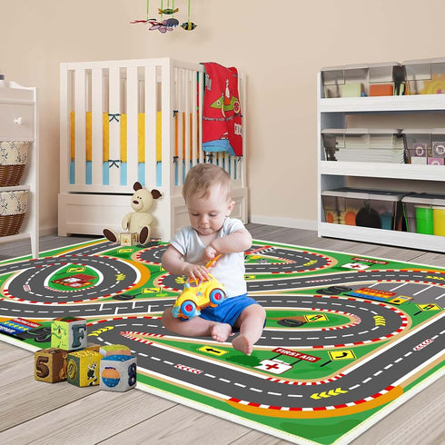 47"x71" Kids Rug Play Mat Soft & Non-Slip Car Rugs City Map Play MatCar Rugs for Kids Toy Cars Race Track for Classroom