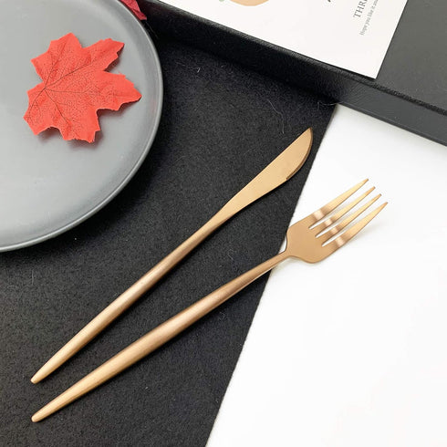 JASHII 6-Piece Rose Gold Flatware Set, 18/10 Stainless Steel Copper Cutlery, Modern Satin Finish, Best Gift