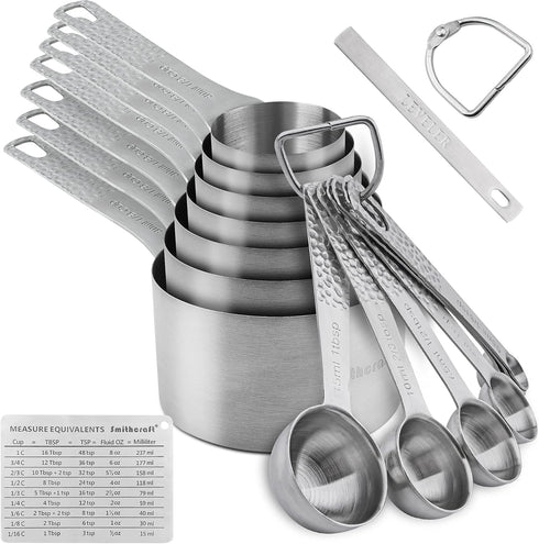Measuring Cups and Spoons Set, 18/8 Stainless Steel 16pcs Set with Leveler and Equivalents Dry Measuring Cups