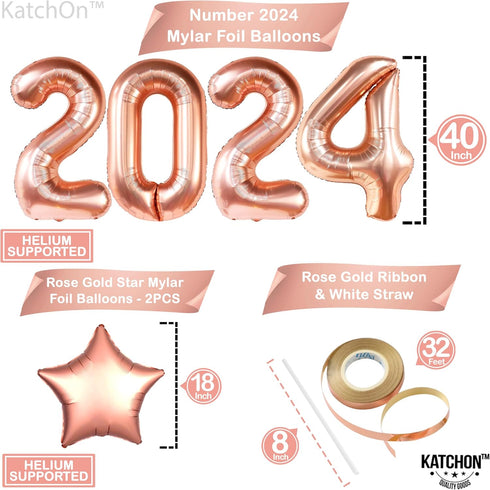 KatchOn Rose Gold 2025 Balloons - Giant 40 Inch Graduation Decorations, Class of 2025 Balloons