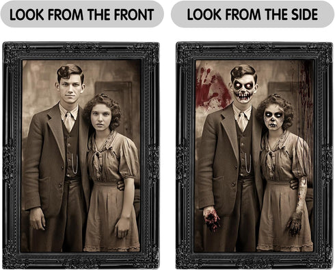 3D Changing Face Moving Portrait Pictures Frames, Halloween Decorations Indoor, 4 Pack for Scary Haunted Mansion Decor