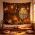 Lunerfex 60"x44" Enchanted Library Tapestry - Treehouse Bookshelf and Magic Lights Wall Hanging - Dark Fantasy Decor