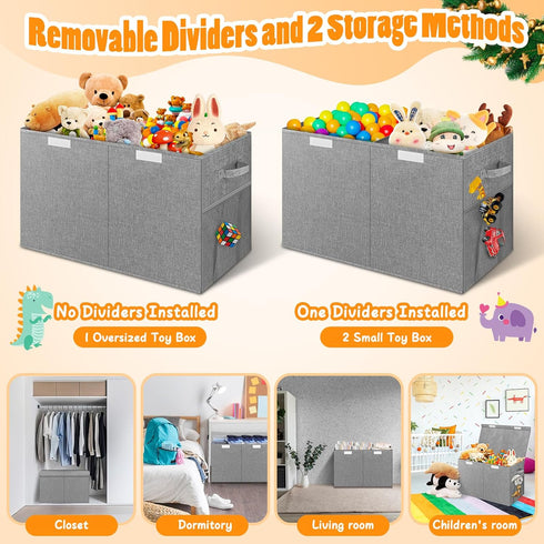 25"x13"x16", Rocamdo Large Toy Storage Box with Lid Divider, Sturdy Collapsible Toys Organizer Chest Kids Storage Bins