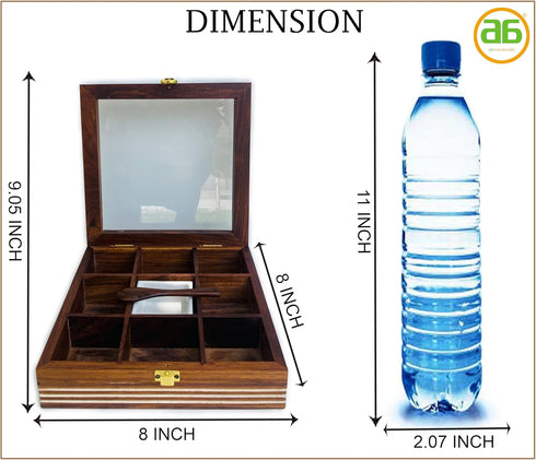 9 Countertop Premium Wooden Spice Box with Glass Lid Compartment Masala Organizer for Kitchen Storage
