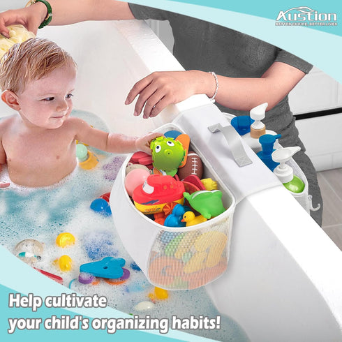 Austion 2 Saddle shape Compartments Bath Toy Organizer, Easy Access for Children, Wide Opening Bath Toy Holder