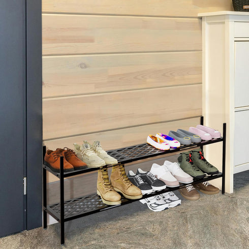 45.6" 2-Tier Closet, Shoe Rack, Expandable Shoes Storage Metal Shoe Shelf Stand Stackable Boot Organizer for Entryway