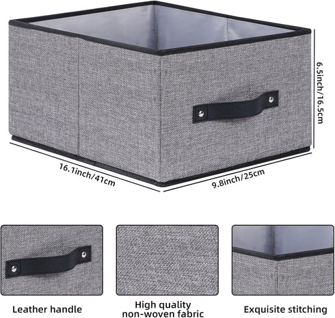 Clothing Storage Bins, 16.1 × 9.8 × 6.5 inches Closet Bin with Handles, Foldable Fabric Containers for Organizing