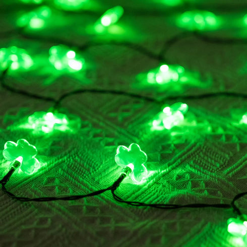 2 Pack 50 8 Dazzle Bright LED St. Patrick's Day Shamrock String Light, Battery Operated Clover String Lights
