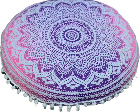 22 Inches Round Mandala Floor Pillow Cover Seating Cushion Throw Ottoman Pouf Cover Pom Pom Pillow Cases Hippie