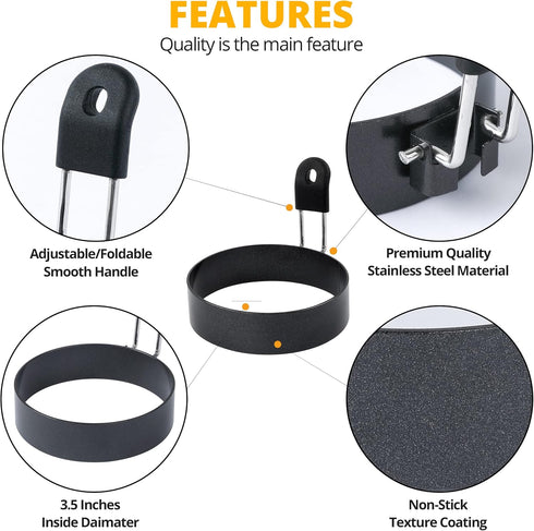 3.5'' Nonstick Egg Rings, Professional Stainless Steel Omelet/Egg Rings for Frying Eggs, Egg Mcmuffins, Mini Pancakes