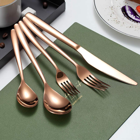 Silverware Set 20 Pieces, Stainless Steel Copper Flatware Set, Titanium Plating Rose Gold Cutlery Set, Copper Utensil Sets Service Set for 4 (Shiny Copper) by HOMQUEN