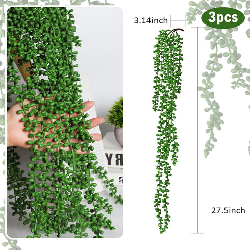 3pcs RECUTMS Artificial Succulents Hanging Plants Fake Hanging Plants String of Pearls Faux Greenery Wall Plant