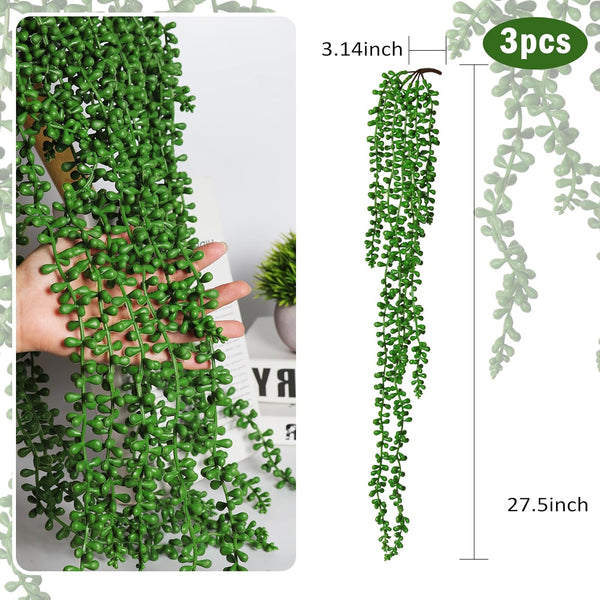 3pcs RECUTMS Artificial Succulents Hanging Plants Fake Hanging Plants String of Pearls Faux Greenery Wall Plant