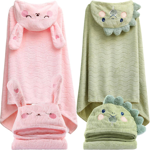 BEFACL Hooded Towel for Kids, 2 Pack Ultra Soft Coral Fleece Kids Bath