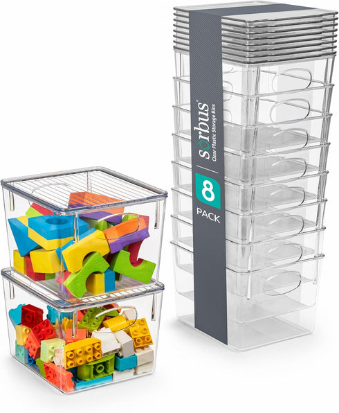 Sorbus Medium Clear Plastic Storage Bins with Lids, Stackable Storage Bins for Clothes, Medicine, Makeup, 8 Pack