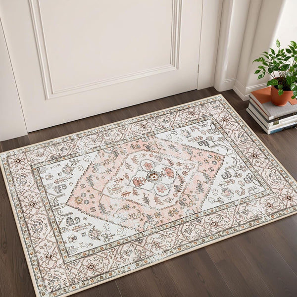 Lahome Boho Entryway Rugs Indoor, 2x3 Washable Area Rug, Non-Slip Vintage Print Floor Doormat