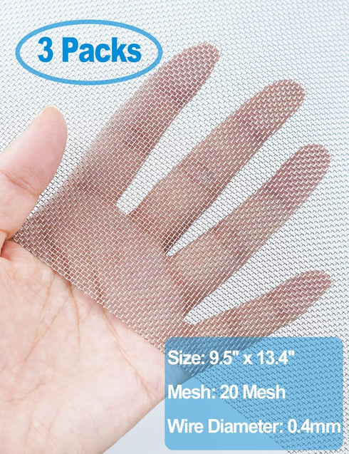 3 Pack Wire Mesh Screen, 13.4'' x 9.5'' for Air Vent, 304 Stainless Steel to Prevent Mice, Bugs, Rodents