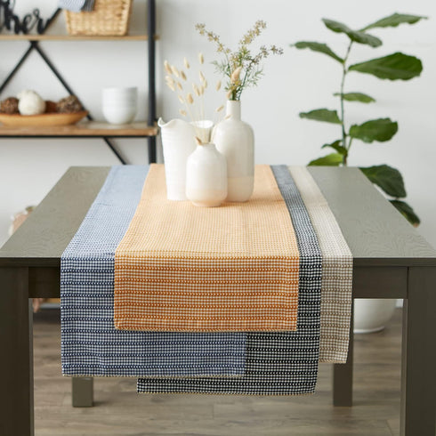 DII Farmhouse Gingham Checked Tabletop Collection, Table Runner, 14x108, French Blue