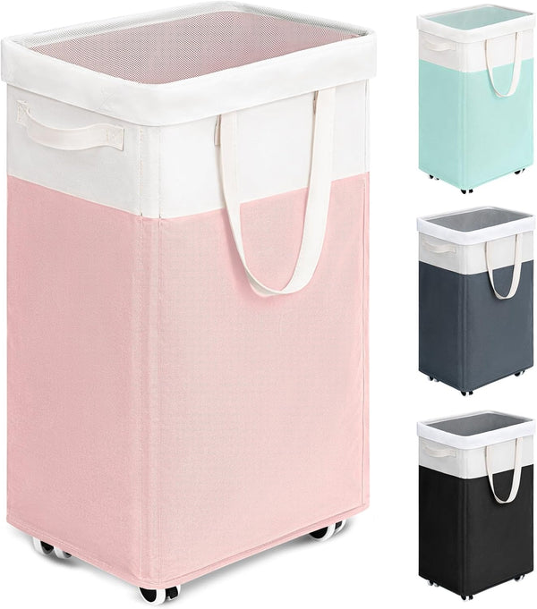 Goodpick Laundry Basket with Wheels, 75L Tall Clothes Hamper, Large Laundry Basket