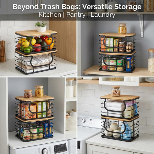 2-Pack 10-Inch 13 33 11" 7.1" 5.9" REFGY Stackable Trash Bag Holder with Natural Fiber Top, Wide Opening Garbage Bag
