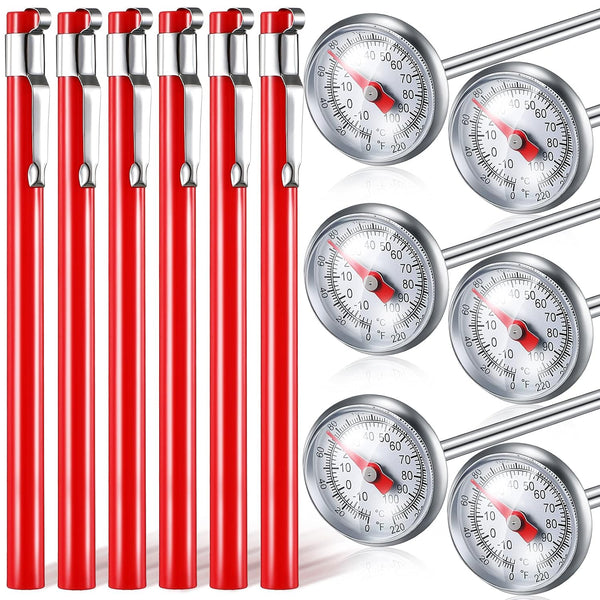 6 Pcs Stainless Steel Kitchen Thermometer, 5 Inch Long Stem, 1 Inch Dial for Milk Frothing, Food, BBQ Cooking